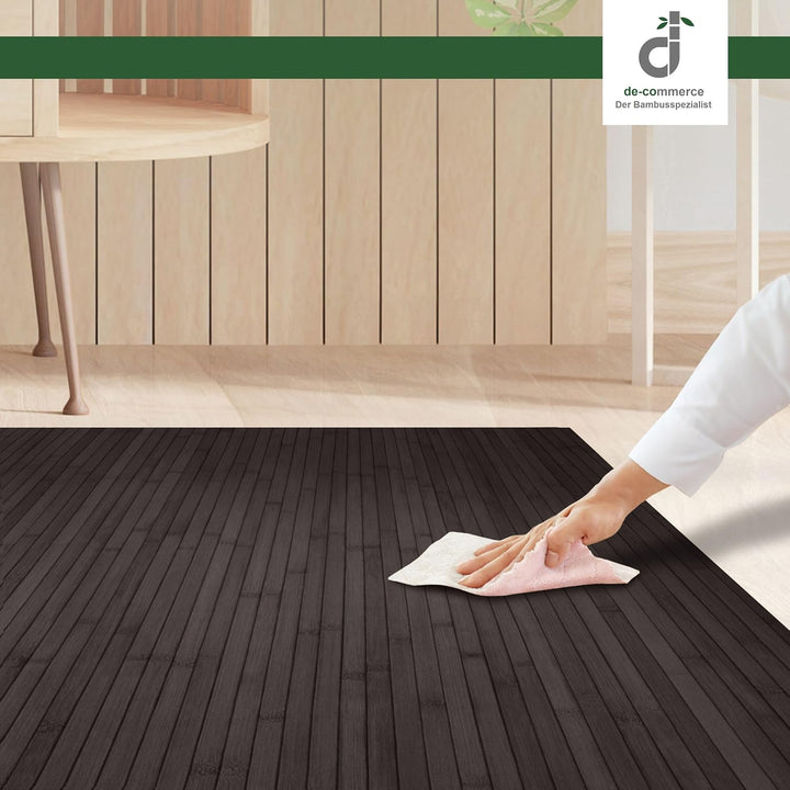 DE-COmmerce Bambusteppich MASSIVE Ebony, 50x80 cm, 17mm gehärtete Stege, Teppich ohne Bordüre, Bambu