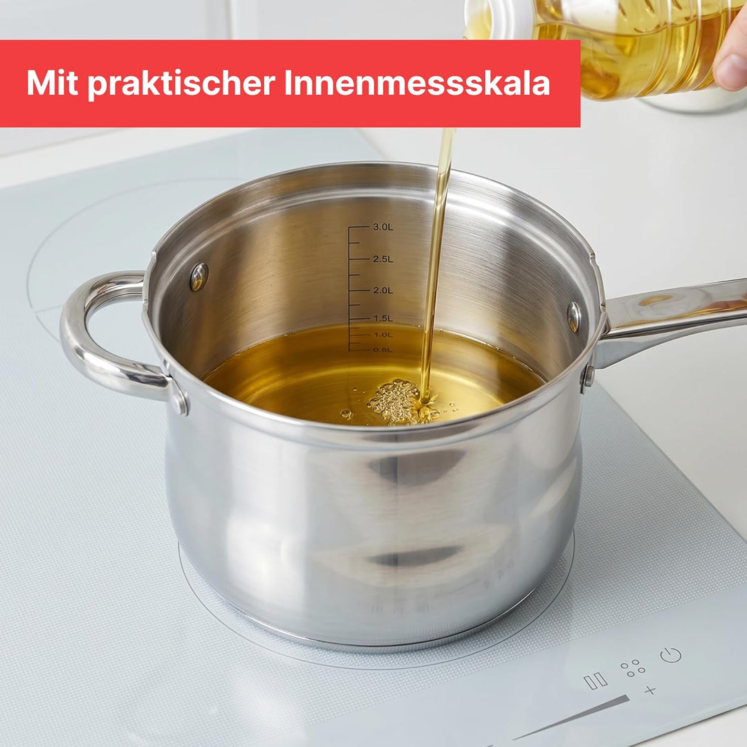 Frittiertopf 3,5 L Edelstahl Fritteuse mit Frittierkorb und Glasdeckel Pommestopf für alle Herdarten