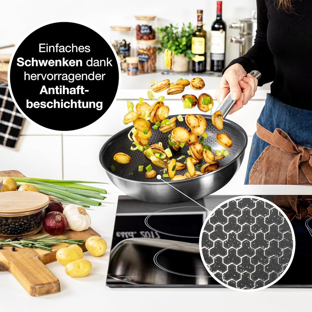 Moritz & Moritz Edelstahlpfanne Wabenstruktur 28cm mit Keramikbeschichtung der neuesten Generation -