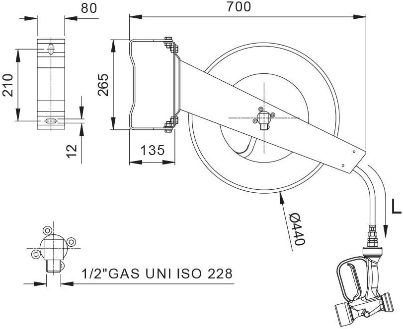 Offener Schlauchaufroller zur Wandmontage Edelstahl 10-20m (Schlauchlänge 10m), Schlauchlänge 10m