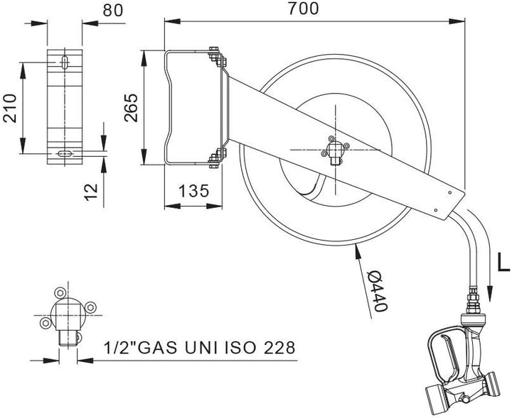 Offener Schlauchaufroller zur Wandmontage Edelstahl 10-20m (Schlauchlänge 10m), Schlauchlänge 10m