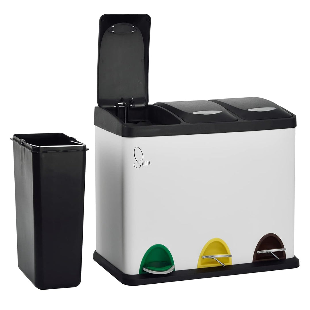 SVITA TC3X8 Mülleimer 3 Fächer, 24 Liter Treteimer mit Tretmechanismus, Pulverbeschichteter Stahl, P