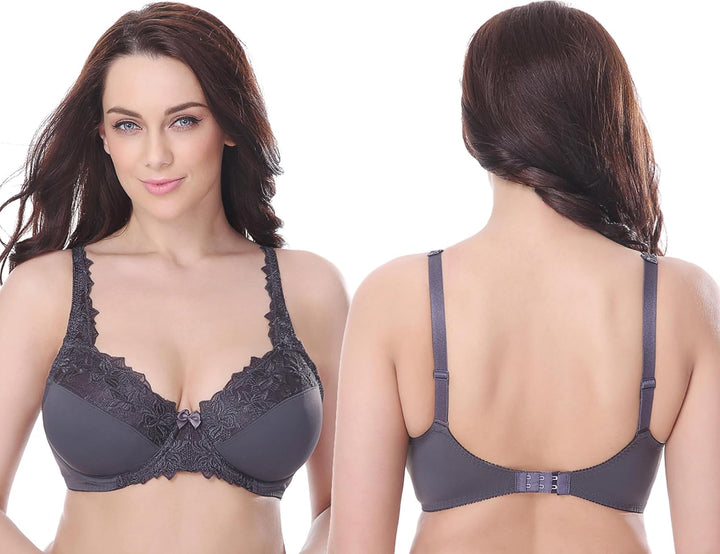 Curve Muse Damen Übergrösse Minimizer Bügel-BH mit Stickspitze - 2er Pack 75C Marine,weiss,grau(3er