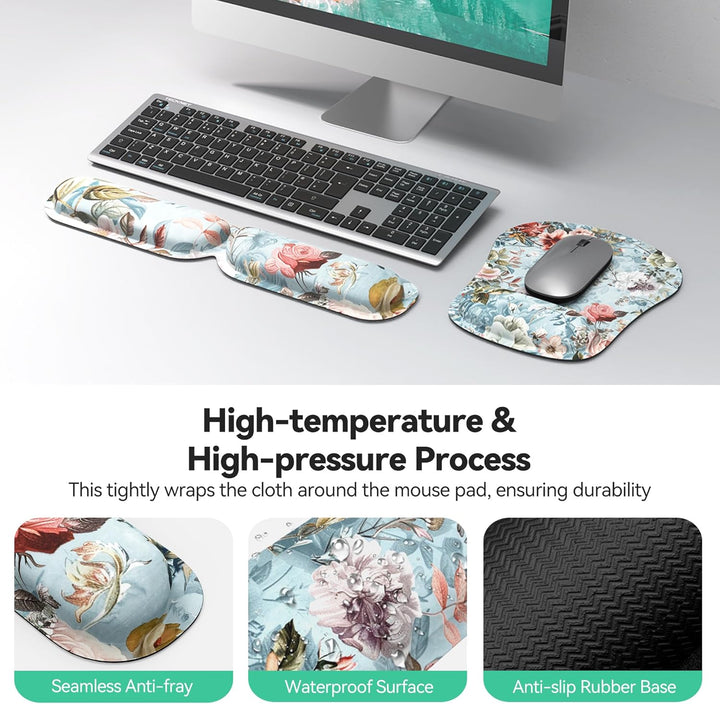 TECKNET Mauspad mit Handauflage, Mousepad und Tastatur Handgelenkauflage Set aus ergonomischem Gedäc