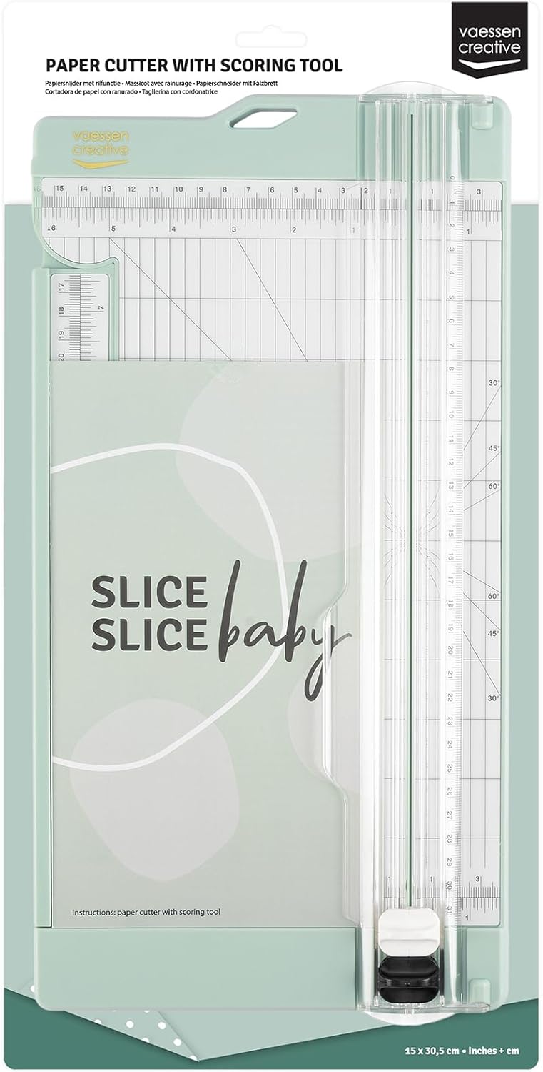 Vaessen Creative Papierschneider mit Falzbrett - Mintgrün - 15,2 x 30,5 cm - 2-in-1 Schneidemaschine