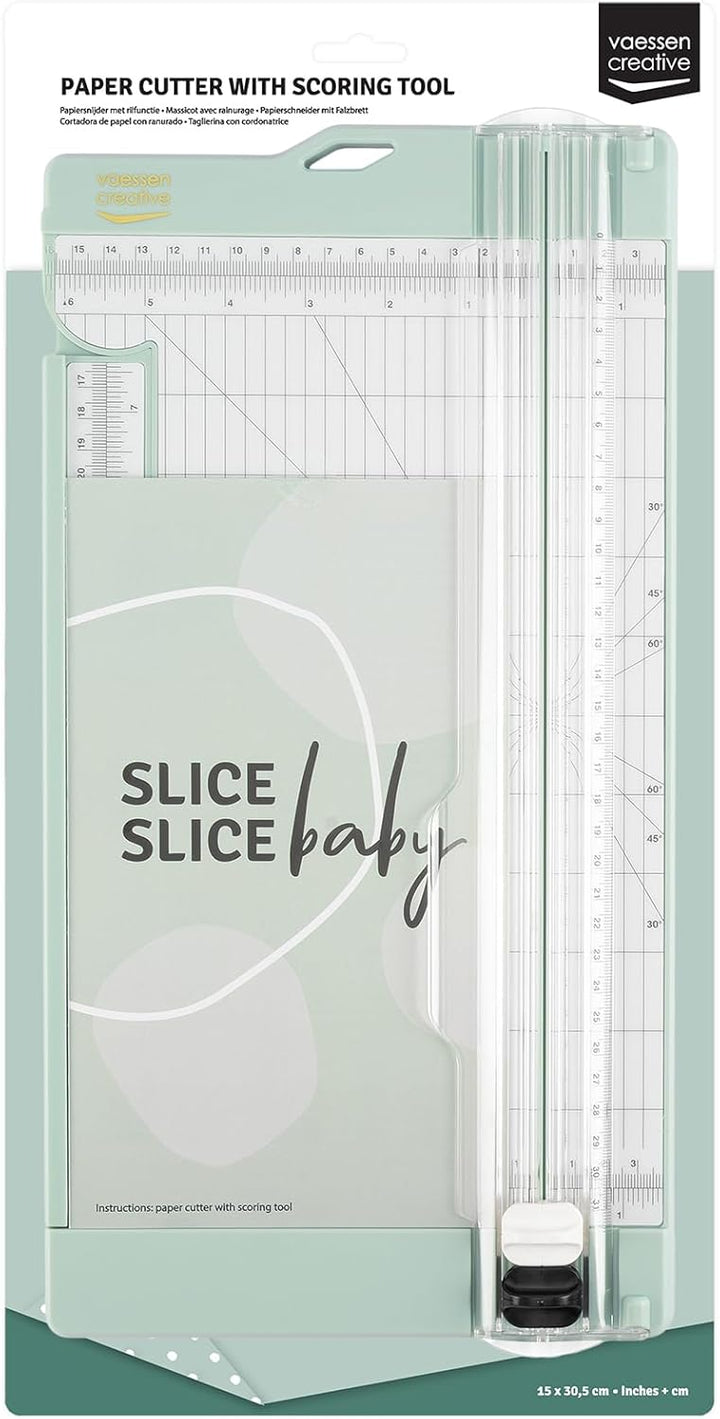 Vaessen Creative Papierschneider mit Falzbrett - Mintgrün - 15,2 x 30,5 cm - 2-in-1 Schneidemaschine
