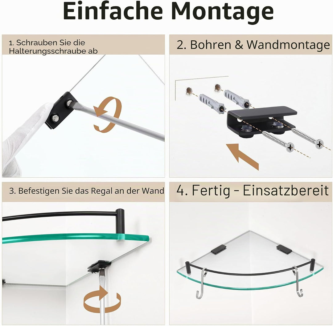 KES Glasregal Duschregal Duschablage Regal Glas Badezimmer Wandregal SUS304 Edelstahl 7MM Badregal D