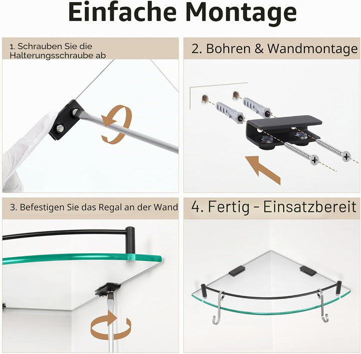 KES Glasregal Duschregal Duschablage Regal Glas Badezimmer Wandregal SUS304 Edelstahl 7MM Badregal D
