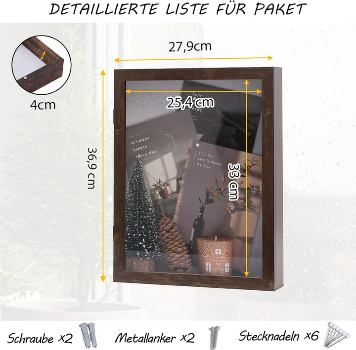 Muzilife 3D Holz Bilderrahmen mit Öffnung zum Befüllen 28x37cm Objektrahmen mit Stecknadeln und Dübe
