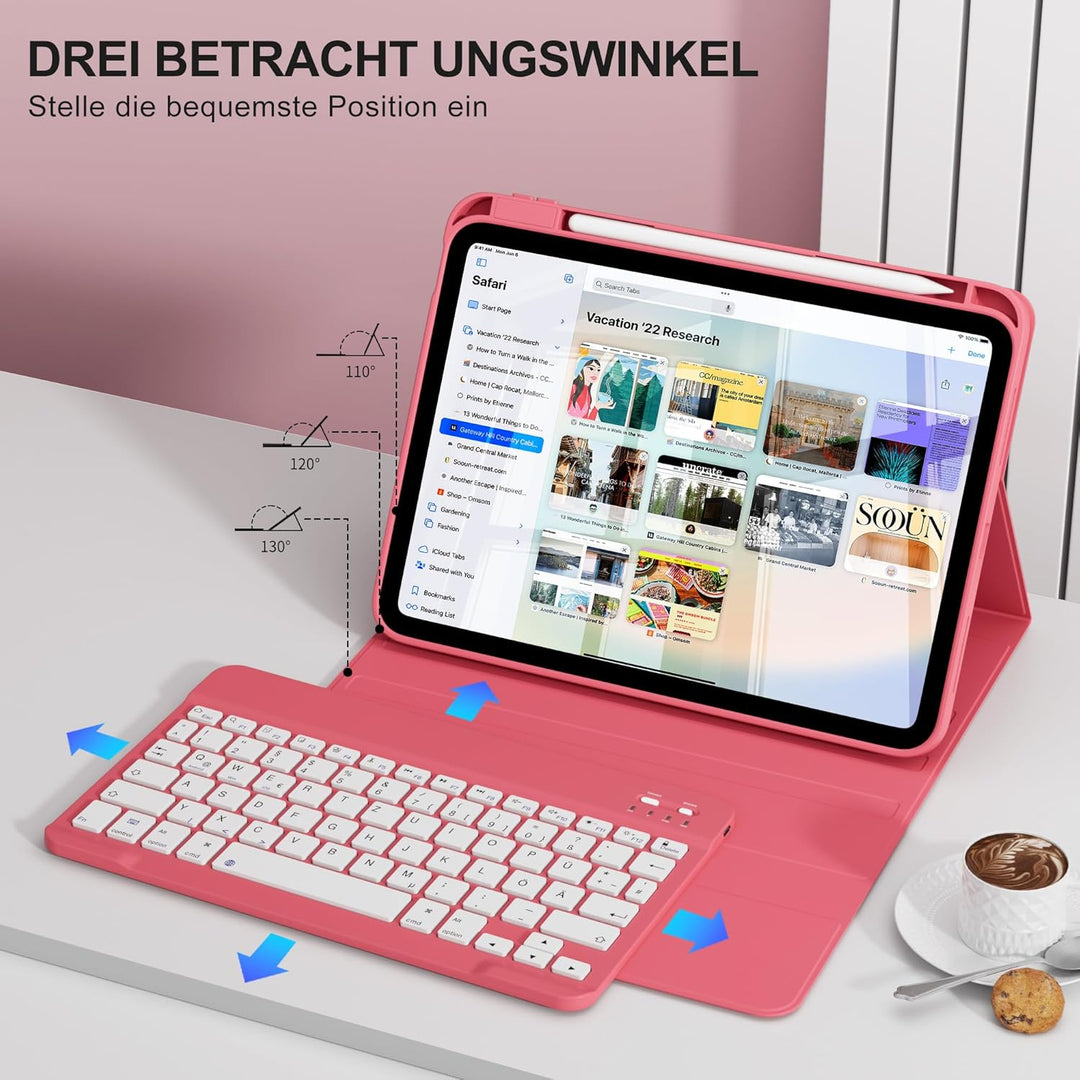 Hülle mit Tastatur für iPad A16 11 Generation2025/10 Generation 2022, (11/10.9 Zoll), 7-farbige Magn
