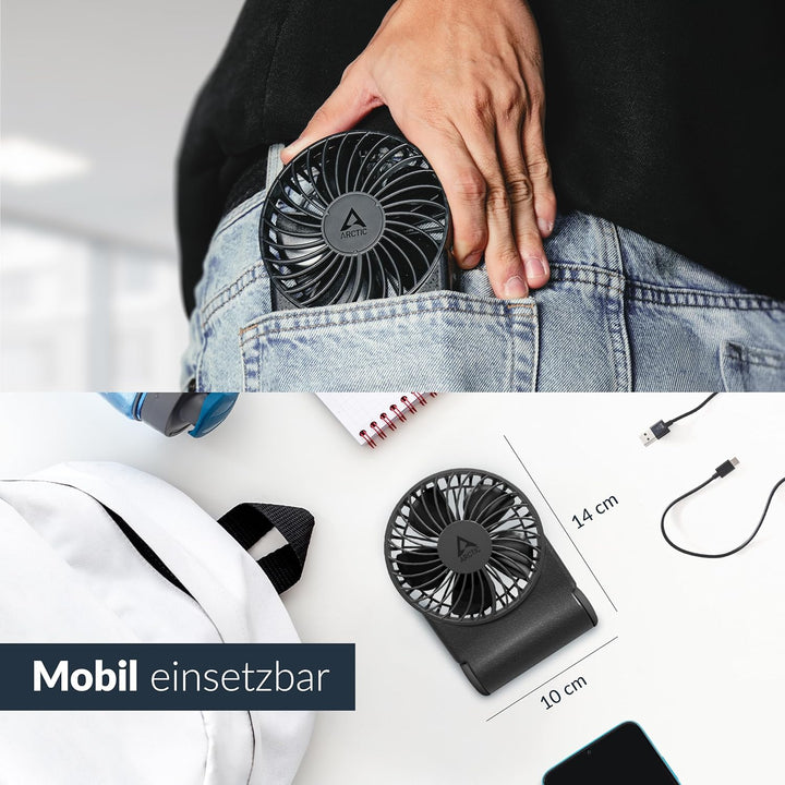ARCTIC Summair 2Go - Wiederaufladbarer Handventilator mit Standfuss, stufenlos regelbar, 4-77h Laufz