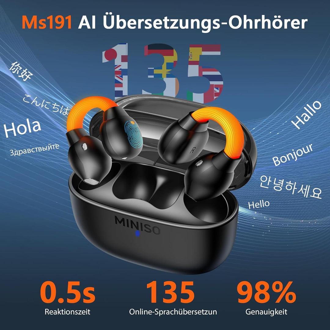 MINISO MS191 Ki Kopfhörer Übersetzer, 3-in-1 Sprachübersetzer Kopfhörer 135 Sprachen mit App Überset