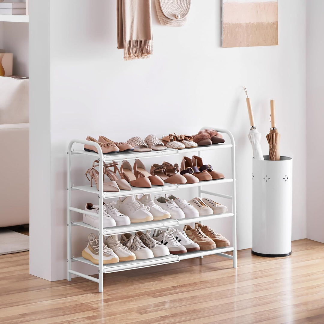 Yaheetech Erweiterbares Schuhregal aus Metallgeflecht, 4 Ebenen Verstellbarer Schuhständer, 50 bis 8