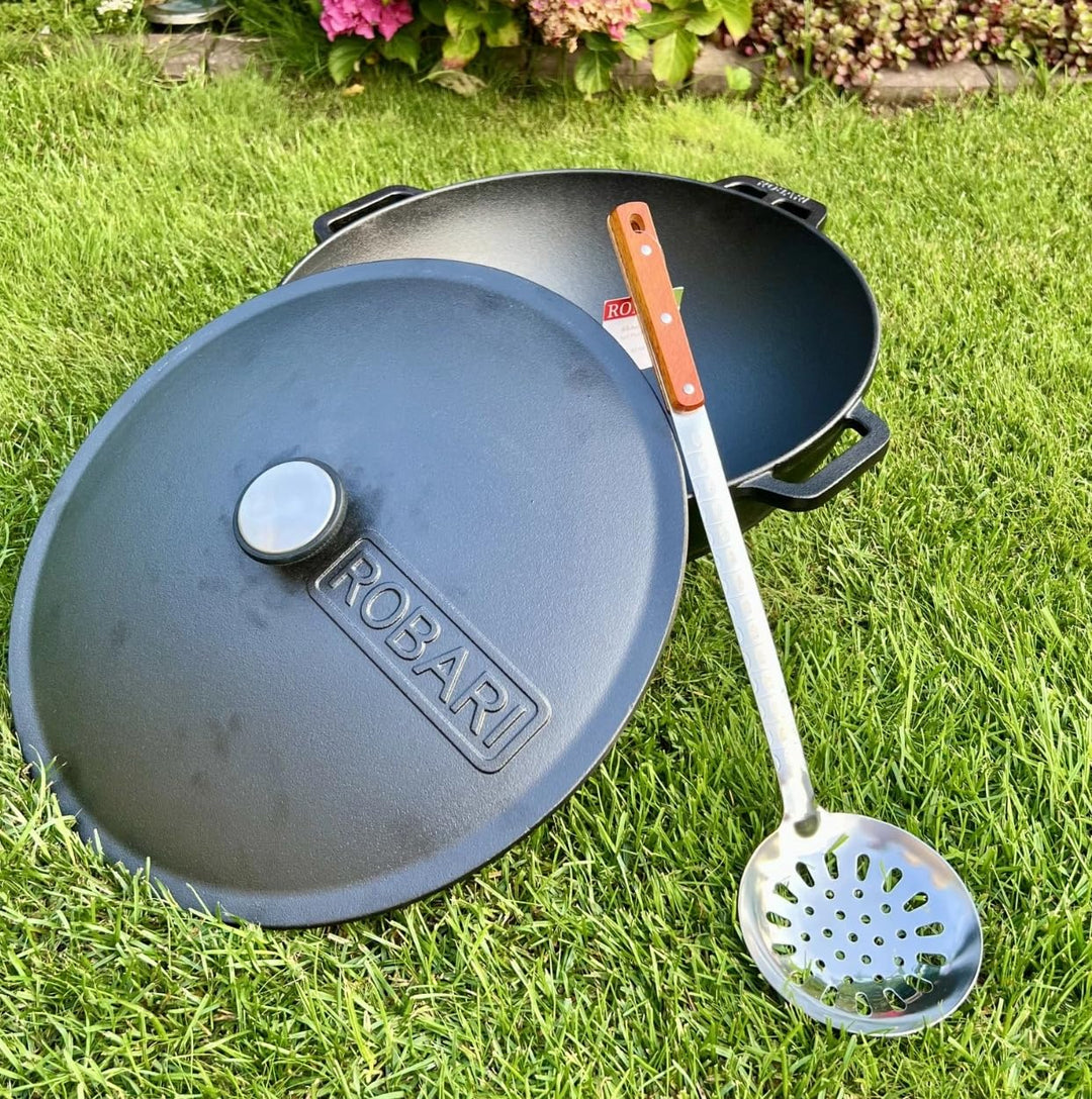 Gusseisen Kasan 12 L mit Deckel Schaumlöffel WOK KAZAN Campingtopf Gulaschkessel