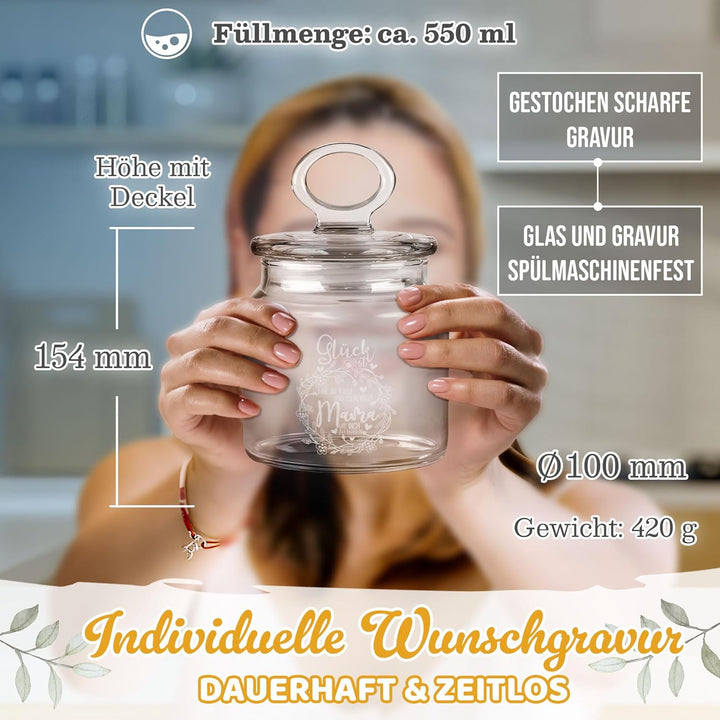 Print Royal PR Keksdose aus Glas mit Gravur - 550 ml - Glück ist, eine Mama wie dich zu haben - Gesc