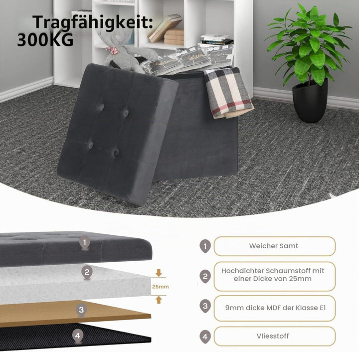 WOLTU 2er Set Faltbarer Sitzhocker, Sitzwürfel mit Stauraum Sitzbank Truhen Aufbewahrungsbox, Deckel