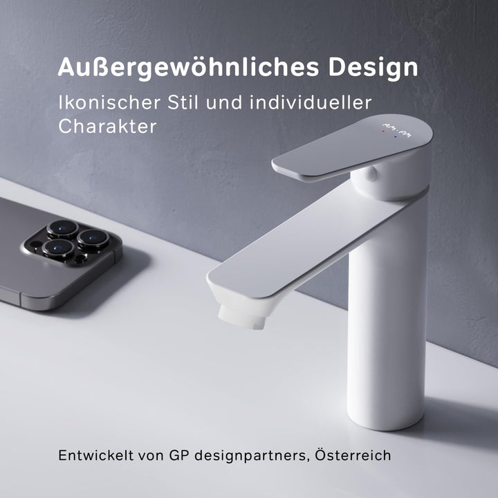 Waschtischarmatur Weiss Matt mit Klick-Ablaufgarnitur, Einhebel-Waschtischmischer Kurzer Auslauf 100