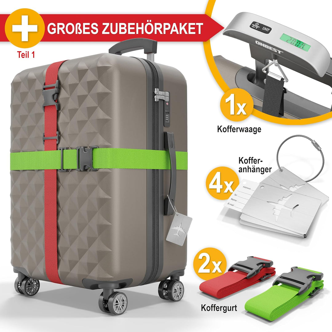 Premium Kofferset 4-TLG. – Hartschalenkoffer mit TSA-Lock, USB-Anschluss – 1x Kofferwaage, 2X Koffer