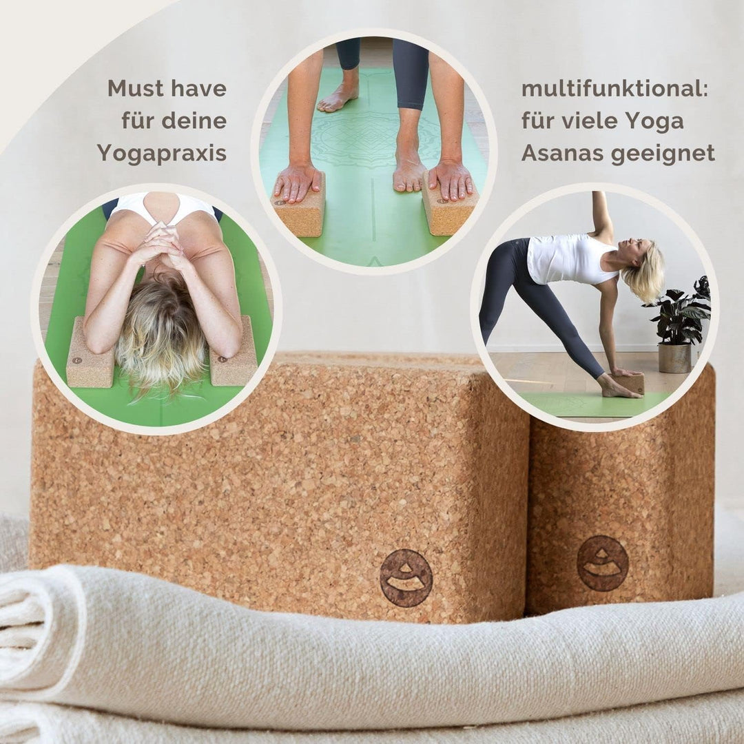 Bodhi Yoga Block Kork Brick | Einzeln &amp; als Set | 100% Naturkork – Universal Yogaklotz | Umweltfreun