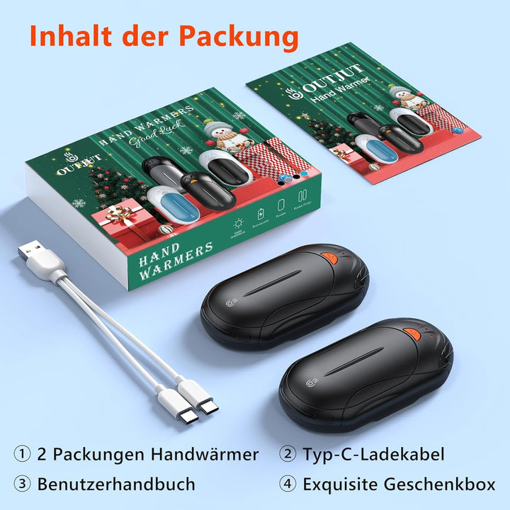 Handwärmer Elektrisch 2 Pack, OUTJUT Handwärmer Wiederaufladbar 6000mAh Tragbare Taschenwärmer USB H