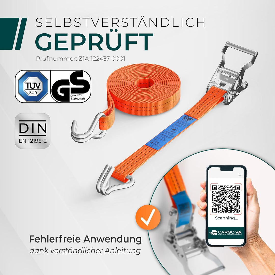 Schwerlast Spanngurte mit Ratsche 2000kg 6M 35MM – TÜV/GS (DIN EN 12195-2) – Zurrgurte mit Haken in