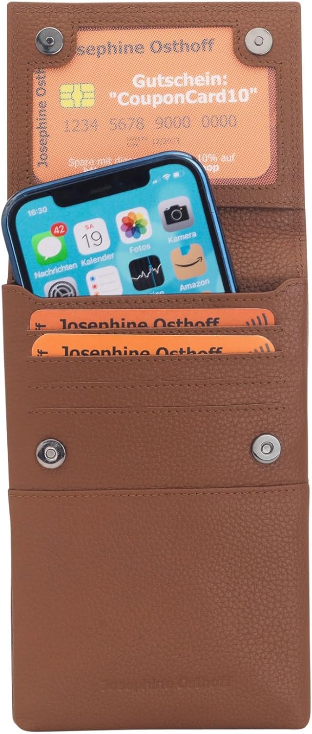 Josephine Osthoff Handy Umhängetasche mit Karten- und Sichtfach, handgemacht aus 100% Echtleder, Cro