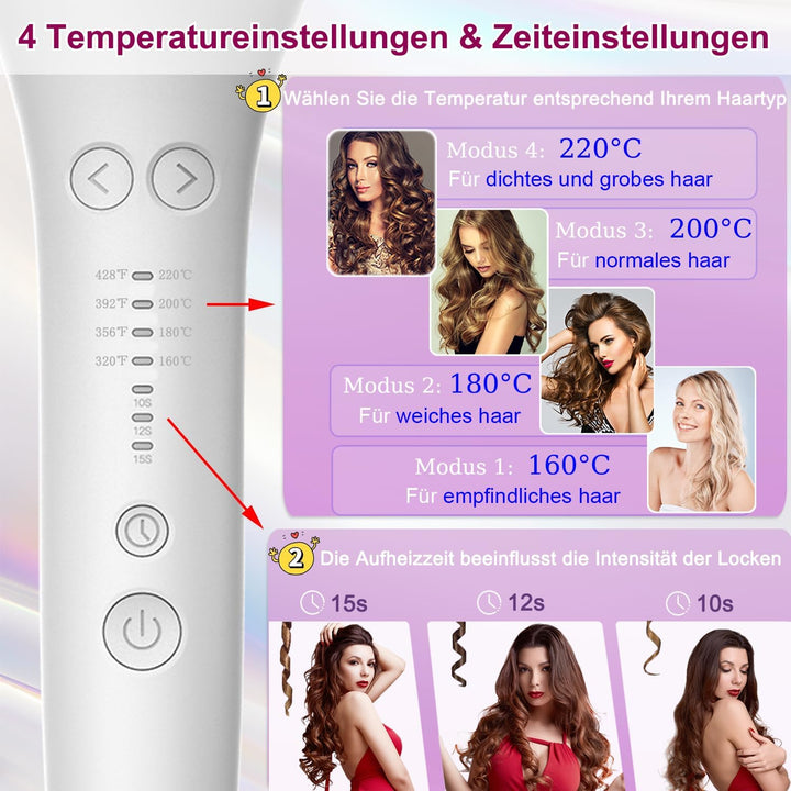 Lockenstab Automatisch,Lockenstab Grosse Locken mit mit 4 Temperatureinstellungen und 3 Heizzeitopti