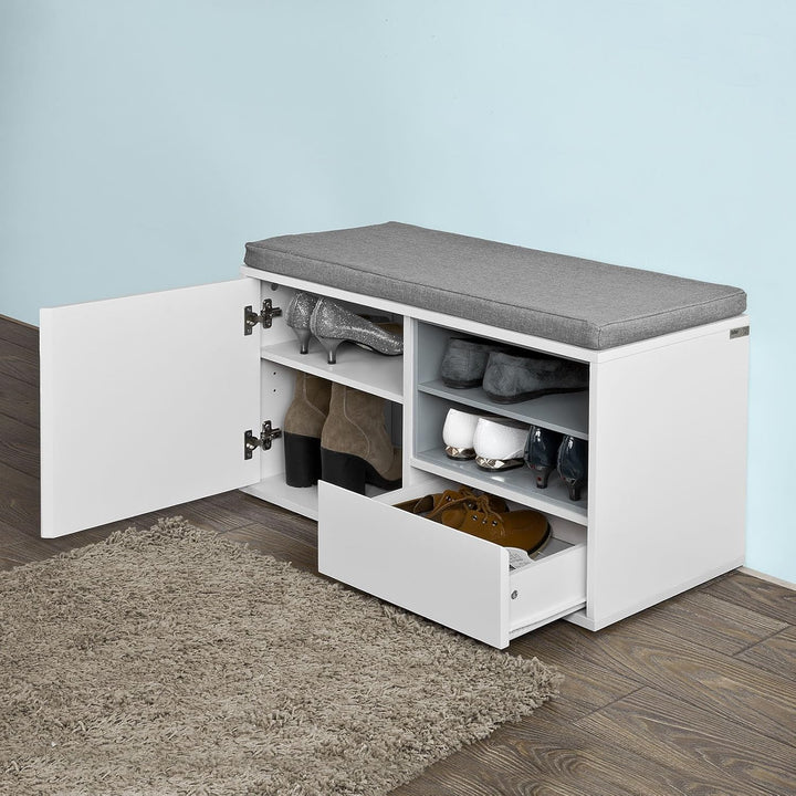 SoBuy FSR37-W Sitzbank mit Sitzkissen Schuhschrank Garderobenbank Bettbank weiss BHT ca: 80x46x35cm