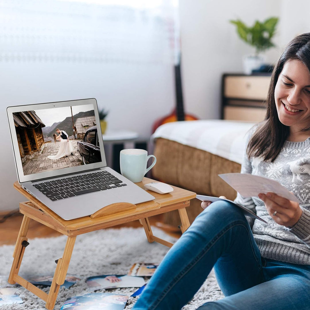 Faltbarer Laptop-Tisch, Klappbarer Betttisch, Computertablett mit Bambus-Schublade, Verstellbar (Sti