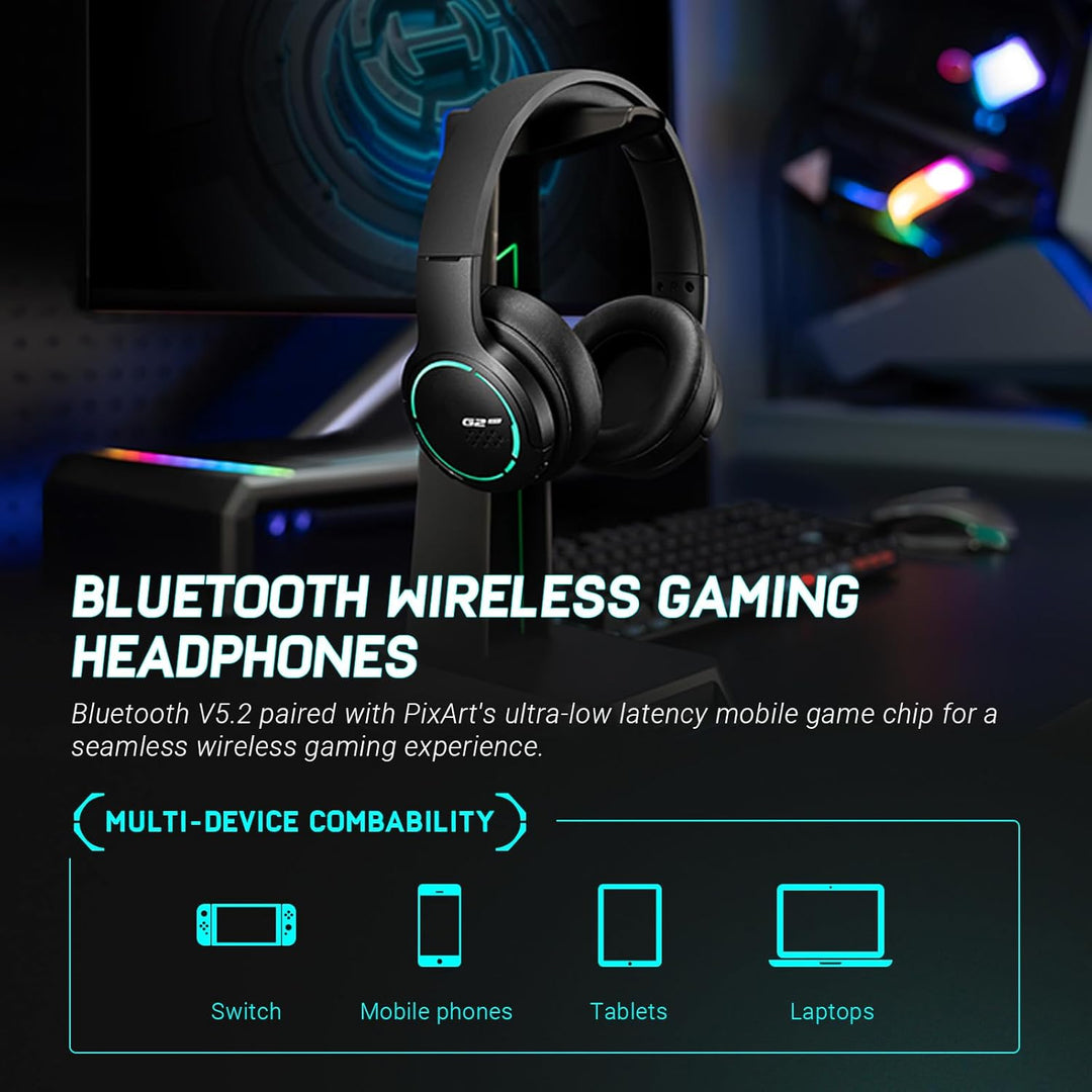 Edifier Hecate G2BT Gaming-Headset, kabellose Bluetooth 5.2-Kopfhörer mit 40-mm-Treiber, leichte Ove