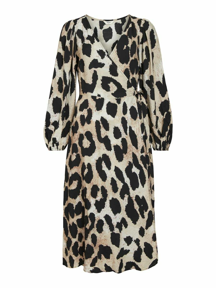 Object Damen Objleonora L/S Wrap Midi Dress Noos Kleid 36 Sandshell, 36 Sandshell