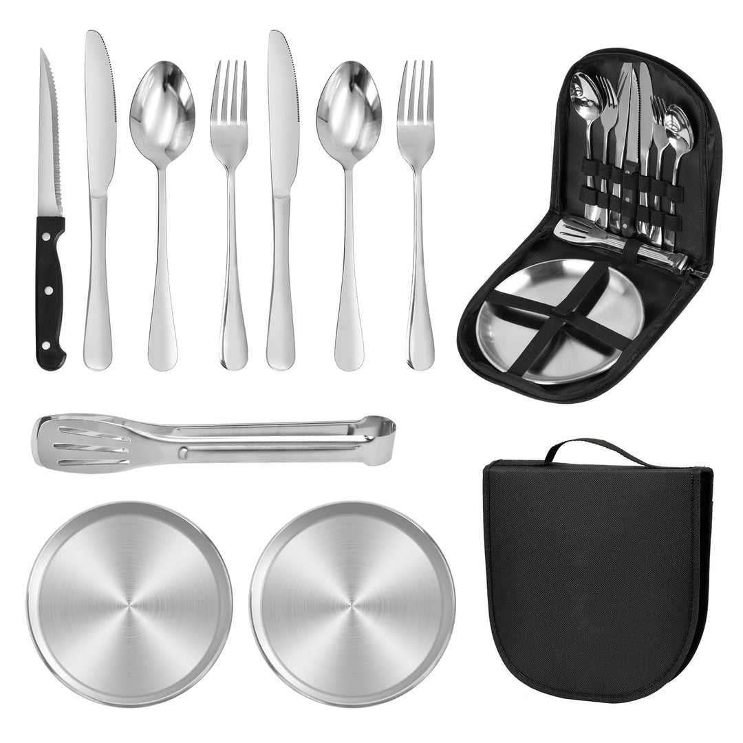 Camping Portable Edelstahl Besteck Set Travel Camping Geschirr Set Camping Cutlery Set 2 Personen Re