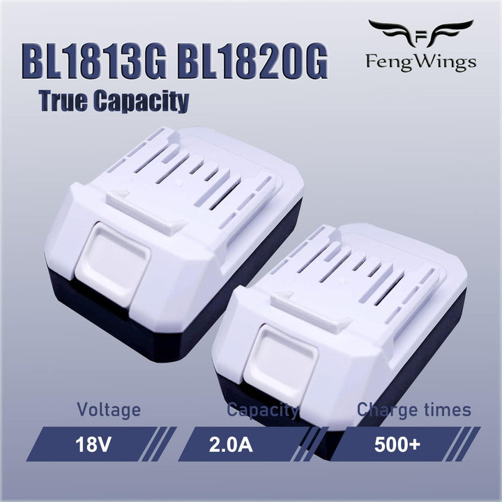 FengWings® 2 Stück BL1813G Akku 18V 2.0Ah BL1820G BL1813G BL1811G 195608-4 Kompatibel Mit Makita Boh