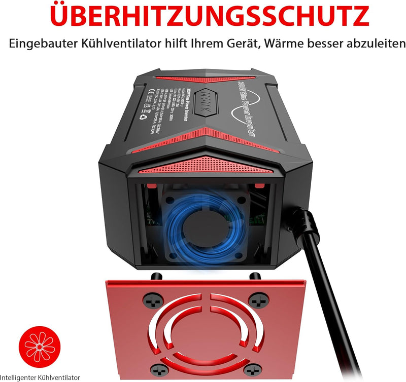 Reiner Sinus wechselrichter 12v auf 230v/BESTEK 300W stromwandler 12 auf 230/steckdose Auto Adapter/