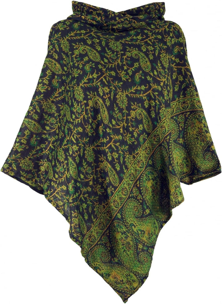 GURU SHOP Flauschiger Poncho mit Kapuze, Goa Hippie Poncho, Damen, Schwarz, Synthetisch, Size:40 40