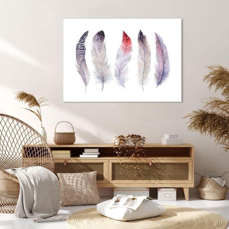 Bilder auf Leinwand 100x70cm Leinwandbild Feder Tier Vogel Komposition Gross Wanddeko Bild Schlafzim