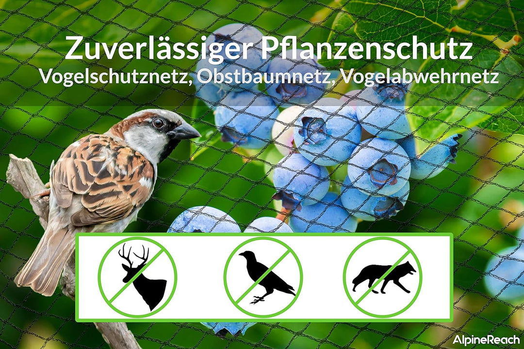 AlpineReach 2m x 20m Vogelschutznetz Gartennetz Feinmaschig (15 x 15mm) Extra Stark Gewebtes Netz, V