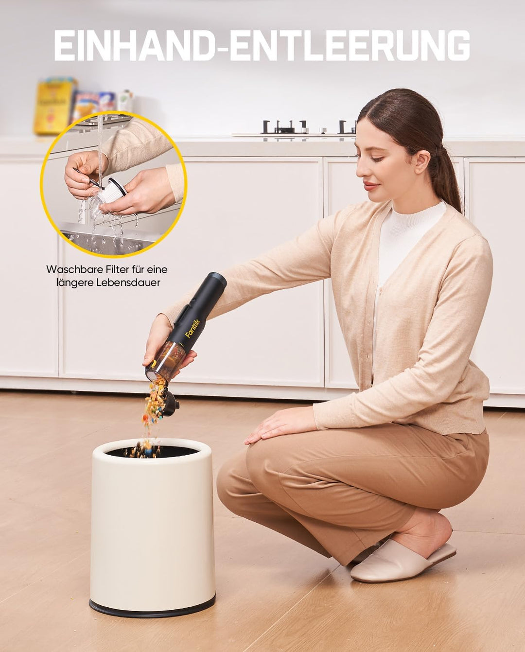 Fanttik Slim V10 Lite Kabelloser Handstaubsauger, 0,45 kg Leichtbau mit All-in-One-Station, 12000 Pa