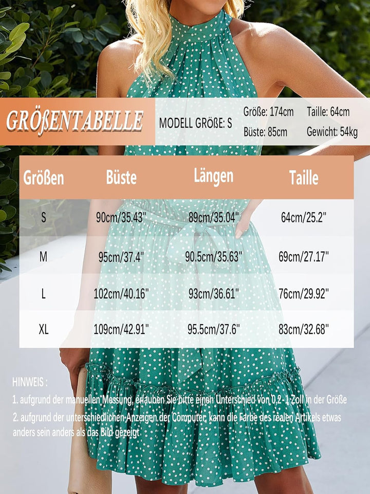 ONAYEYO Damen Blumen Kurz Sommerkleid Ärmellos Halter Neck Strandkleid Rüsche Sommer Boho Kleider mi