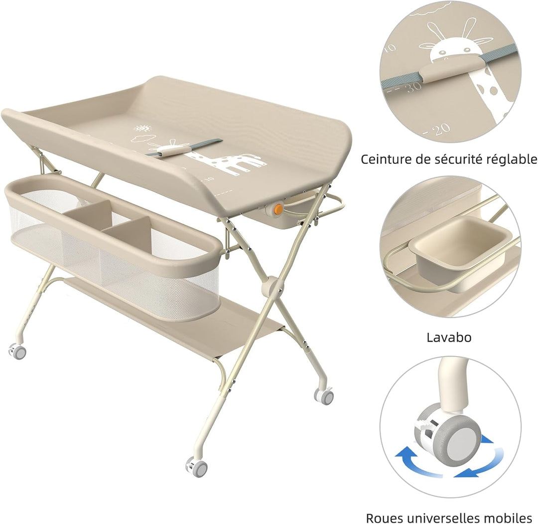 OHMG klappbare Wickelkommode Wickeltisch, Baby Wickelkombi, mit Wickelauflage Sicherheitsgurt und Ab