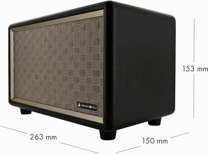 SCHWAIGER 661705 Retro Bluetooth Lautsprecher Vintage Speaker Lederoptik Holzgehäuse Akku HiFi Musik