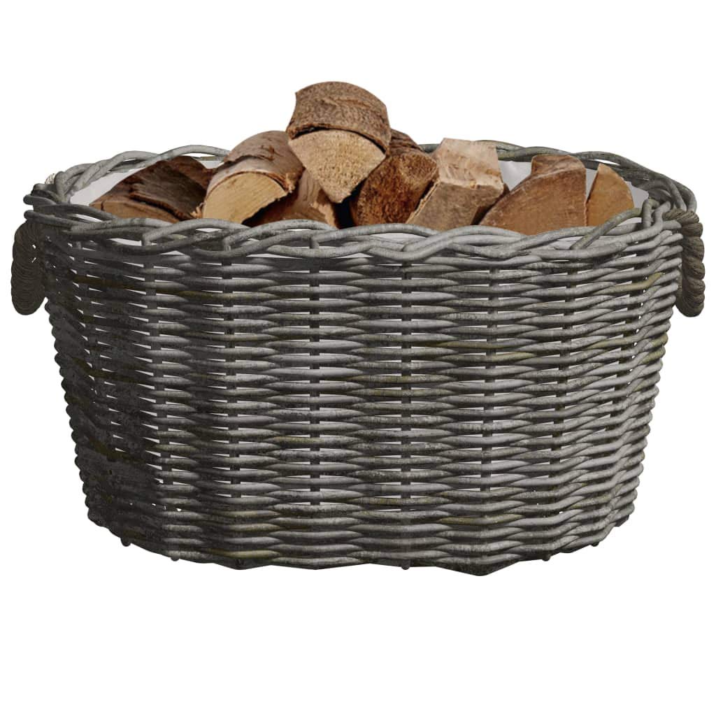 Tidyard Holzkorb mit Tragegriffen 60x40x28 cm Grau Weide Kaminholzkorb Weidenkorb Kaminkorb Aufbewah