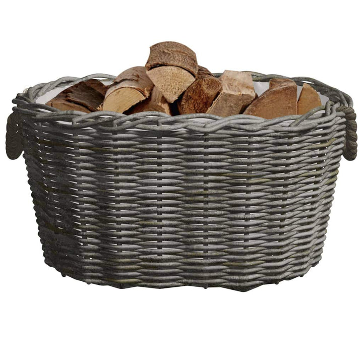 Tidyard Holzkorb mit Tragegriffen 60x40x28 cm Grau Weide Kaminholzkorb Weidenkorb Kaminkorb Aufbewah