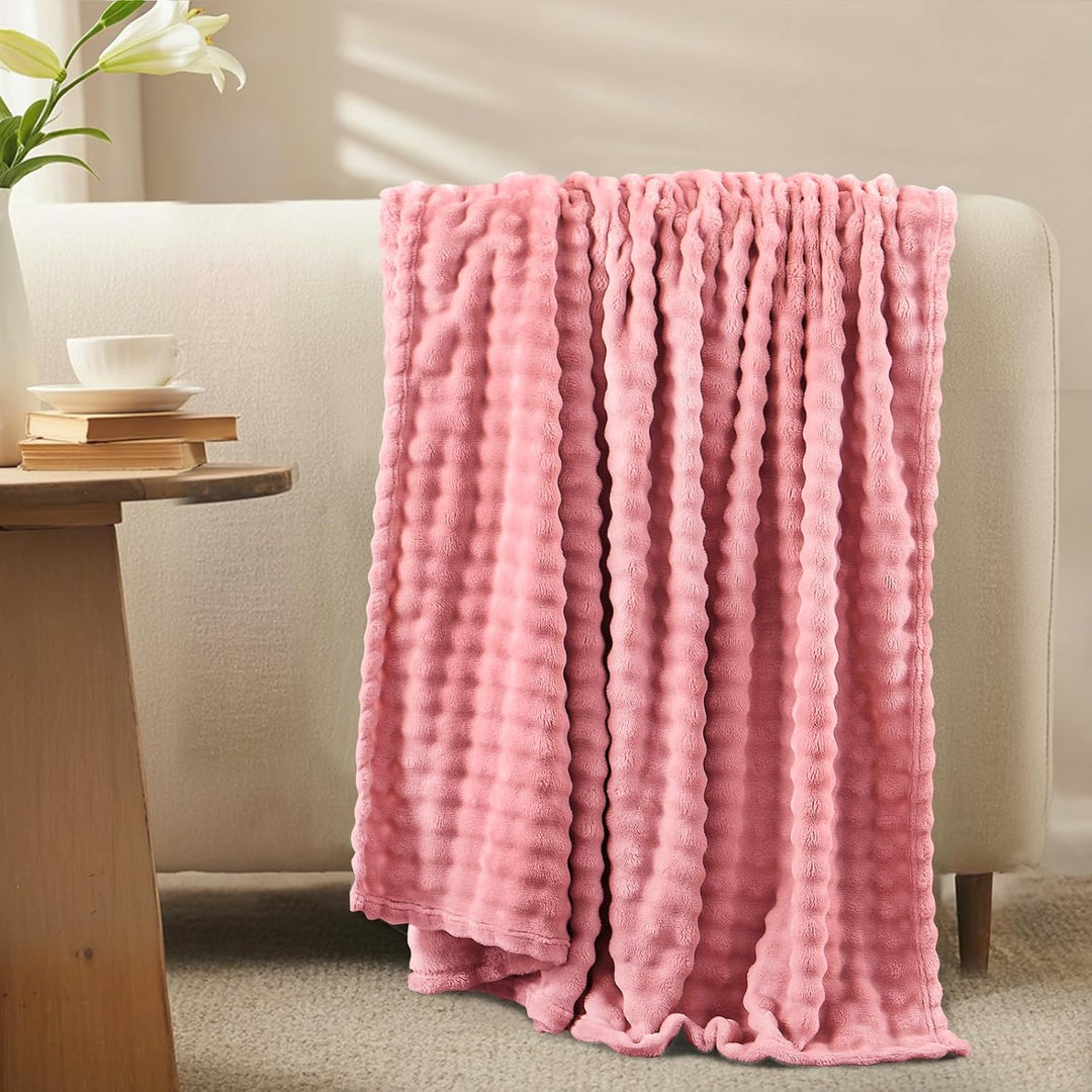 RUIKASI Bubble Decke Kuscheldecke Flauschig Rosa - 150x200cm Sofadecke & Couchdecke aus Plüsch, Warm