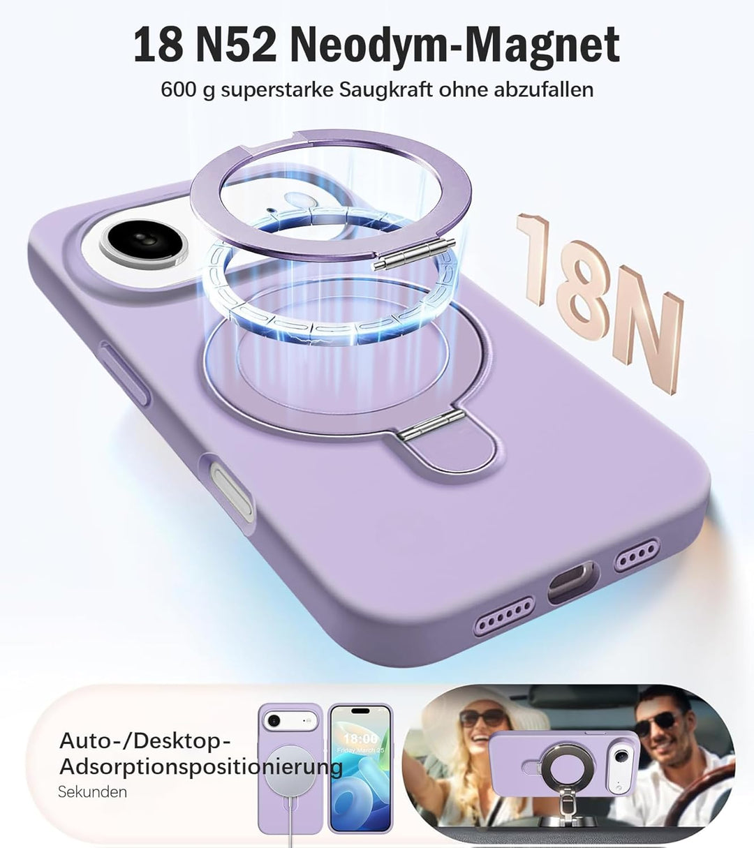 Handyhülle für iPhone Air Hülle mit 2 Stück Schutzfolie, Silikon Case mit Magnetisch Ring Ständer Un