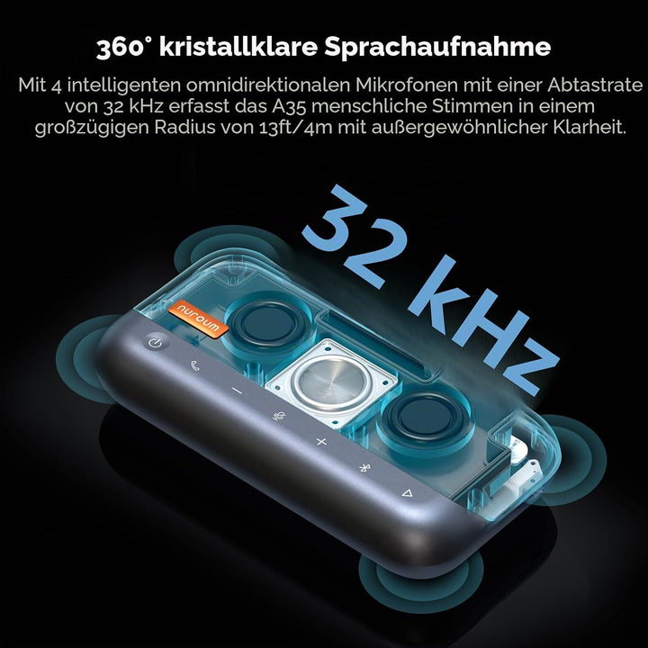 Nuroum A35 Konferenzlautsprecher und Mikrofon, AI-Powered Noise Cancelling, 32kHZ 13ft Voice Pickup/