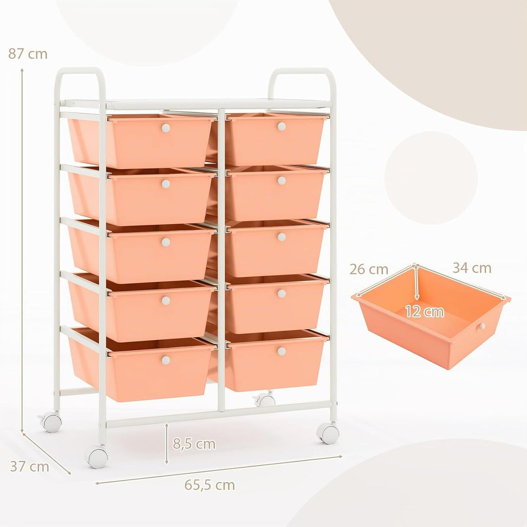 GOPLUS Rollwagen mit 10 Schubladen stapelbar, Schubladenwagen Rollcontainer mit Ablage &amp; Metallgeste