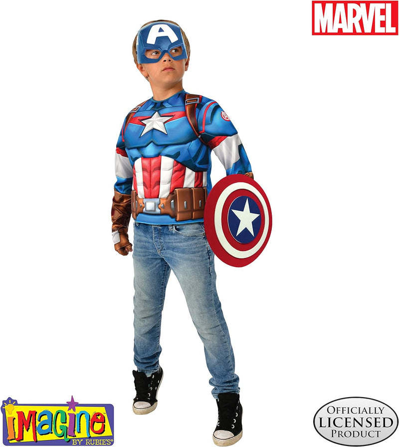 Rubies - Avengers Endgame Captain America Deluxe Costume Top Set Captain Kostüm, einfarbig, wie abge