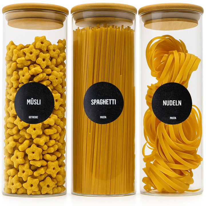 Deco haus® Spaghetti Aufbewahrung 3er Set - Vorratsgläser mit Deckel + Etiketten [LUFTDICHT] - Für M