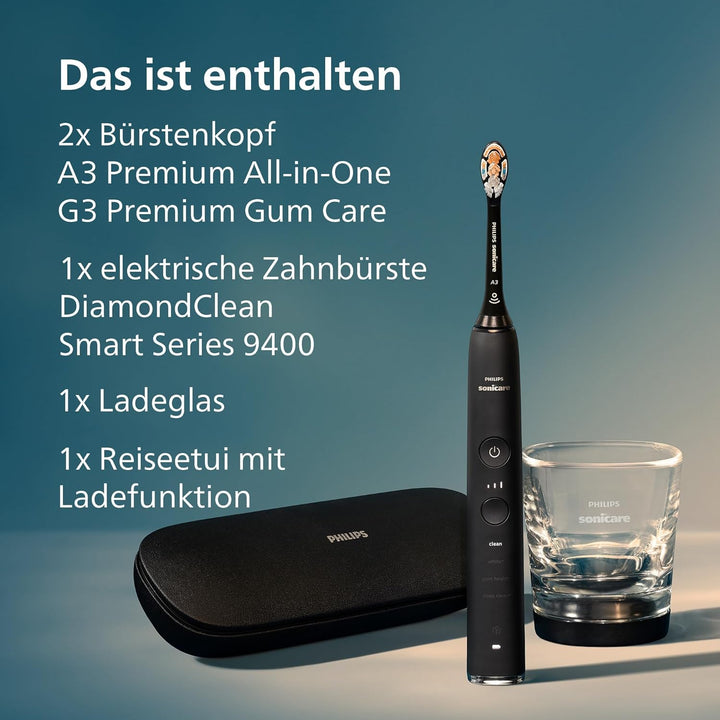 Philips Sonicare DiamondClean Smart 9400 elektrische Zahnbürste, Schallzahnbürste mit App, Drucksens